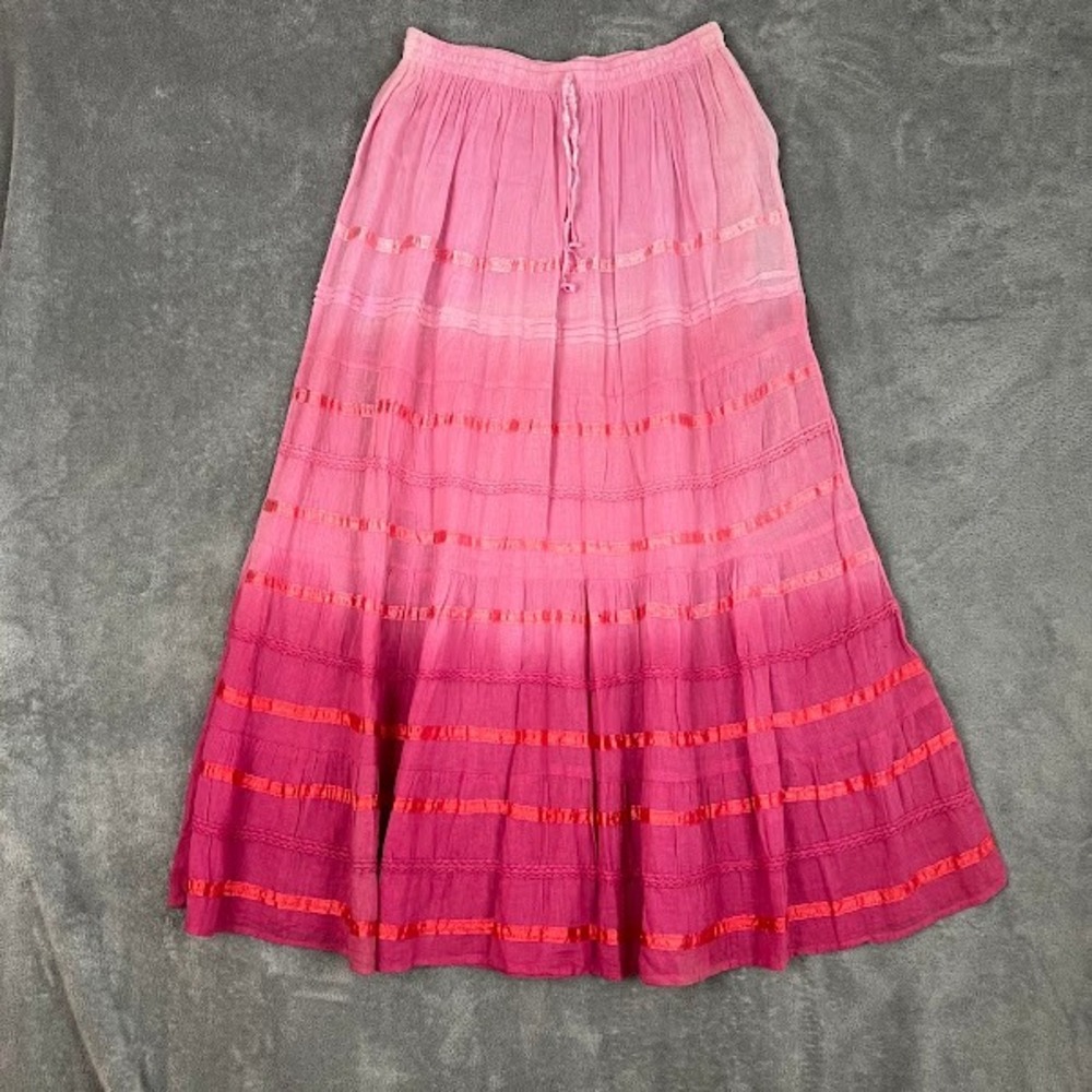 Boho Tiered Fairy Maxi Skirt Womens S/M Pink Ombre Whimsical Cottagecore